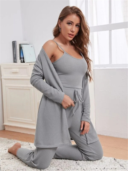 Waffle Knit Three Piece Three-piece Suit