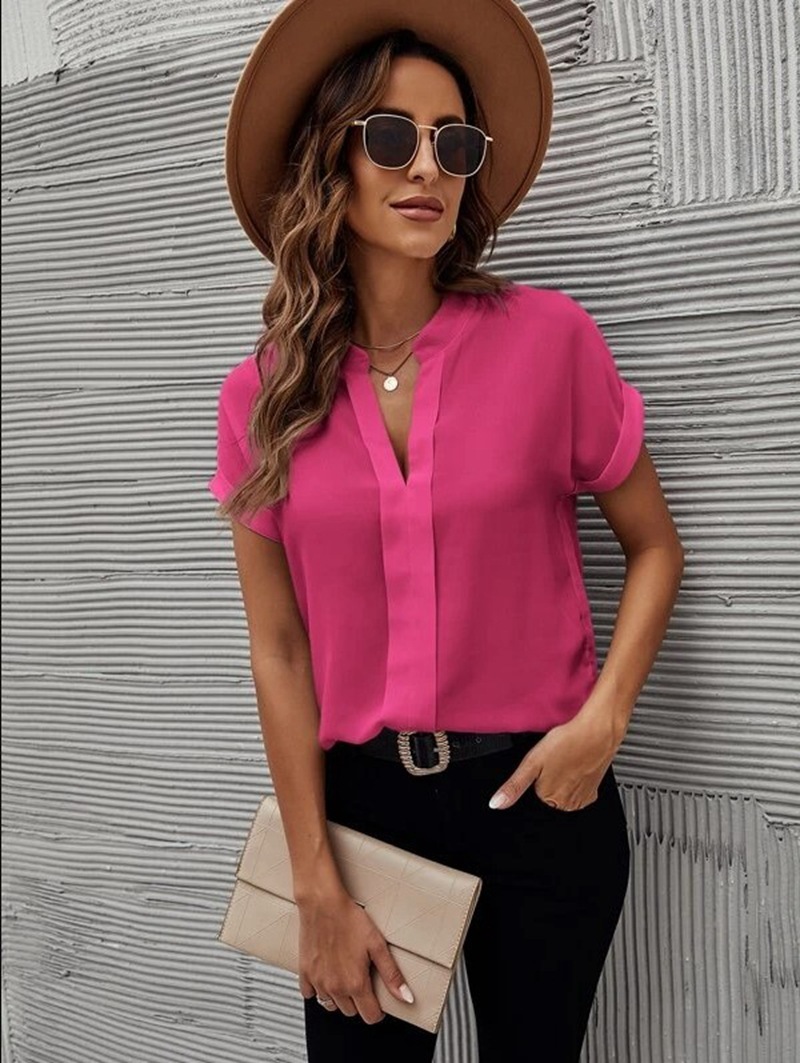 V-neck Short Sleeve Casual Shirt