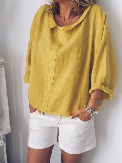 Plus Size Solid Casual Long Sleeve Blouse