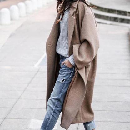 Free Shipping Oversized Retro Casual Solid Color Windbreaker Warm Coat