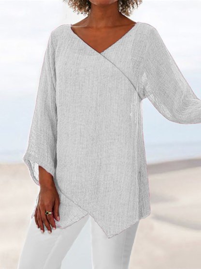 Paneled V Neck Solid 3/4 Sleeve Shirts & Tops