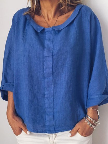 Plus Size Solid Casual Long Sleeve Blouse