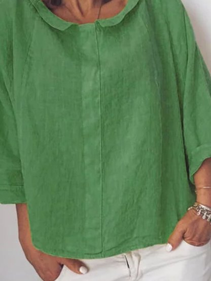 Plus Size Solid Casual Long Sleeve Blouse