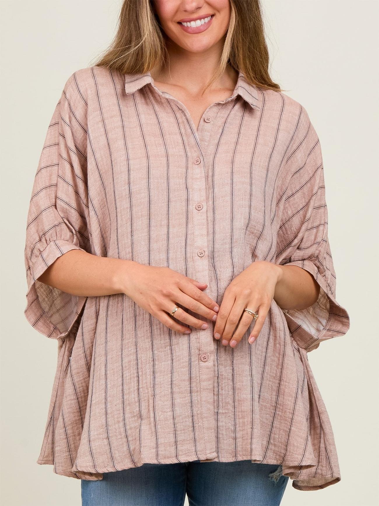 Women's Oversized Striped Button Down Top (Buy 2 Free Shipping)