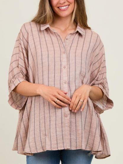 Women's Oversized Striped Button Down Top (Buy 2 Free Shipping)