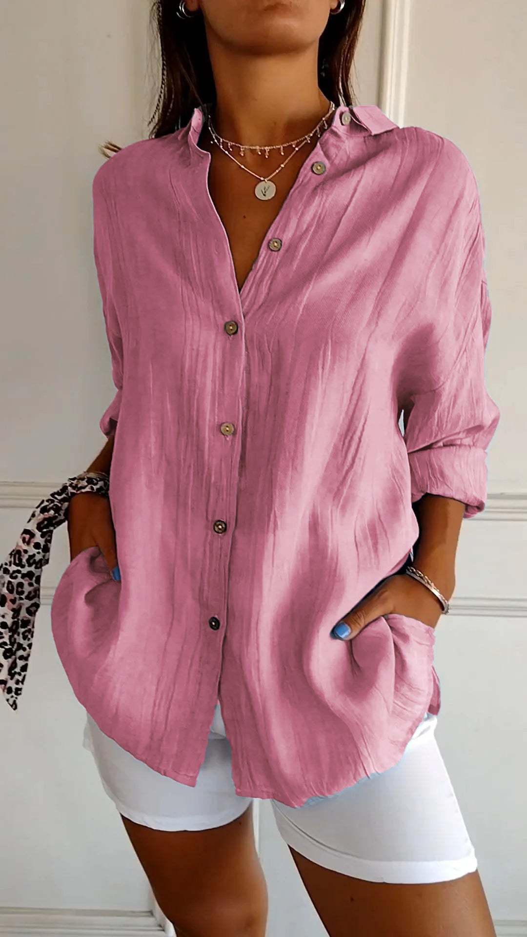 Single-breasted Pleated Lapel Shirt