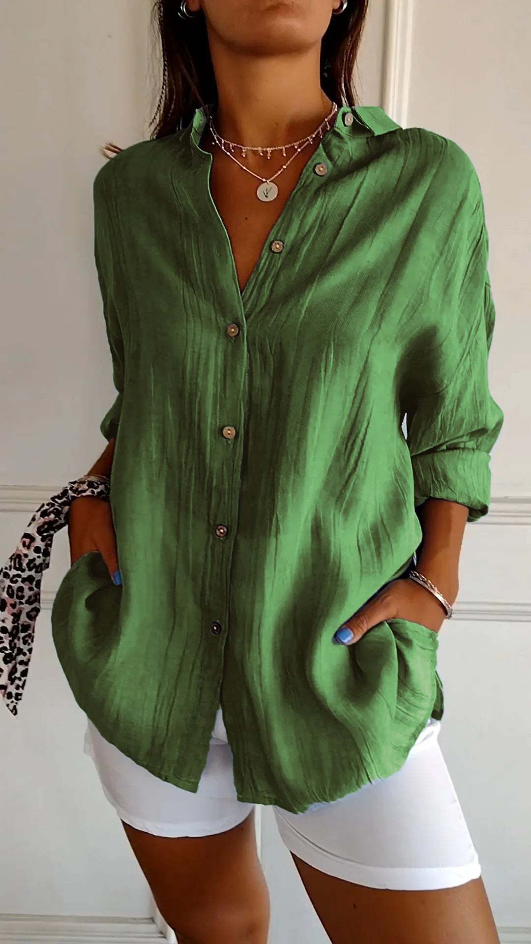 Single-breasted Pleated Lapel Shirt