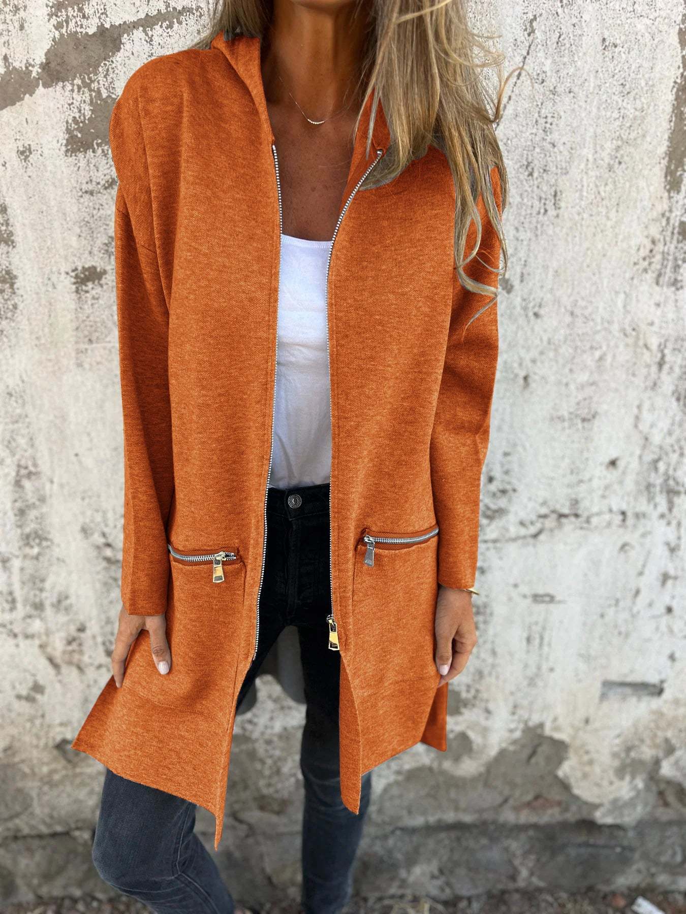 Zipper Long Sleeve Hooded Jacket
