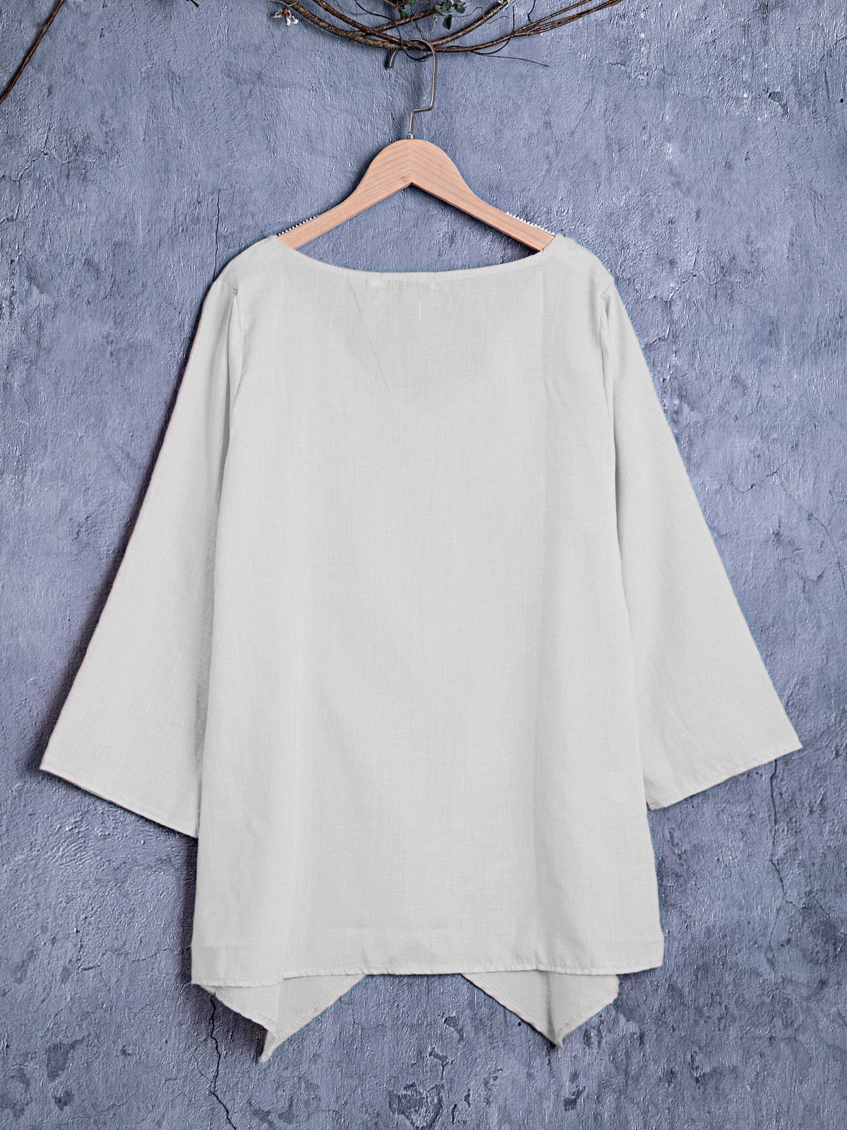 Paneled V Neck Solid 3/4 Sleeve Shirts & Tops