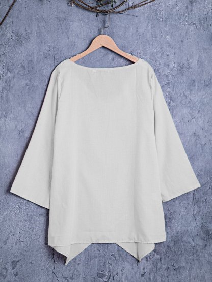 Paneled V Neck Solid 3/4 Sleeve Shirts & Tops