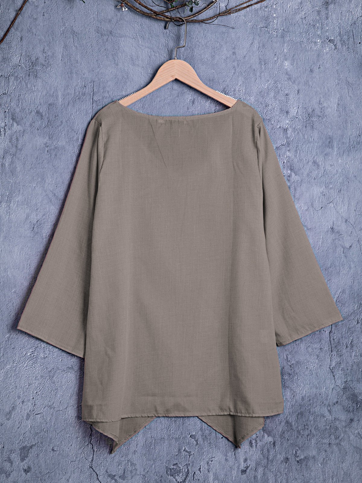 Paneled V Neck Solid 3/4 Sleeve Shirts & Tops