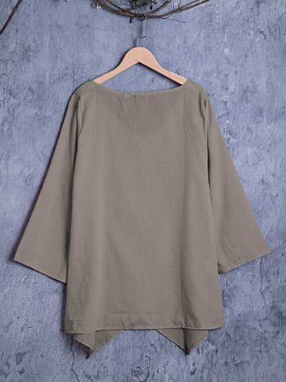 Paneled V Neck Solid 3/4 Sleeve Shirts & Tops