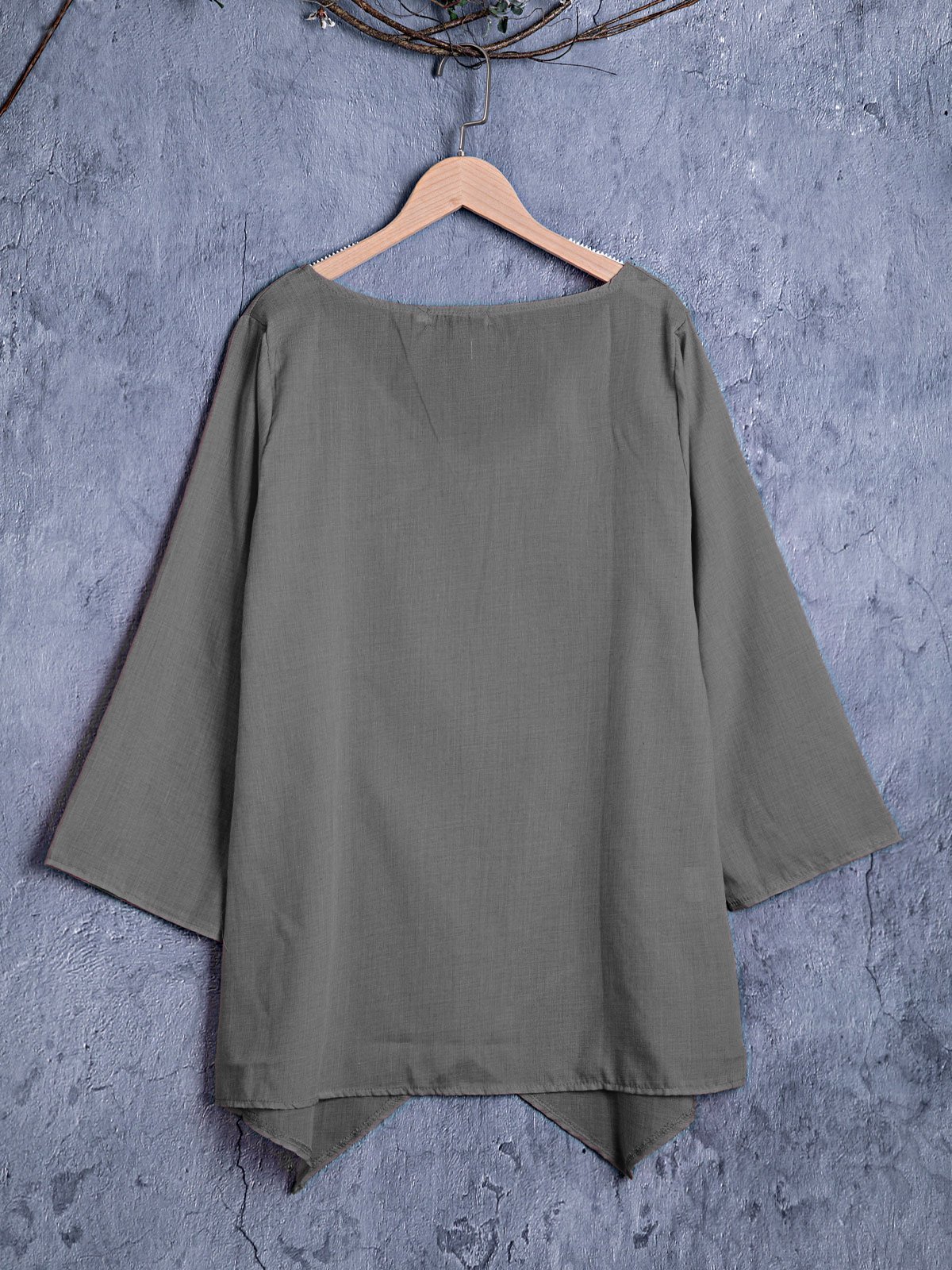 Paneled V Neck Solid 3/4 Sleeve Shirts & Tops
