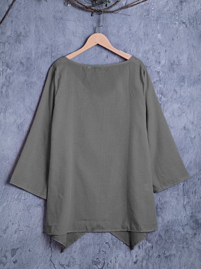 Paneled V Neck Solid 3/4 Sleeve Shirts & Tops