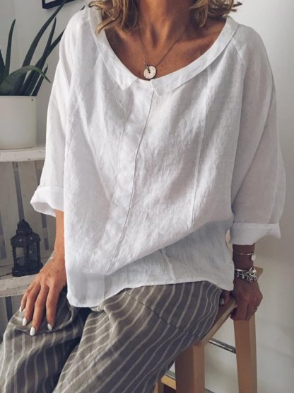 Plus Size Solid Casual Long Sleeve Blouse