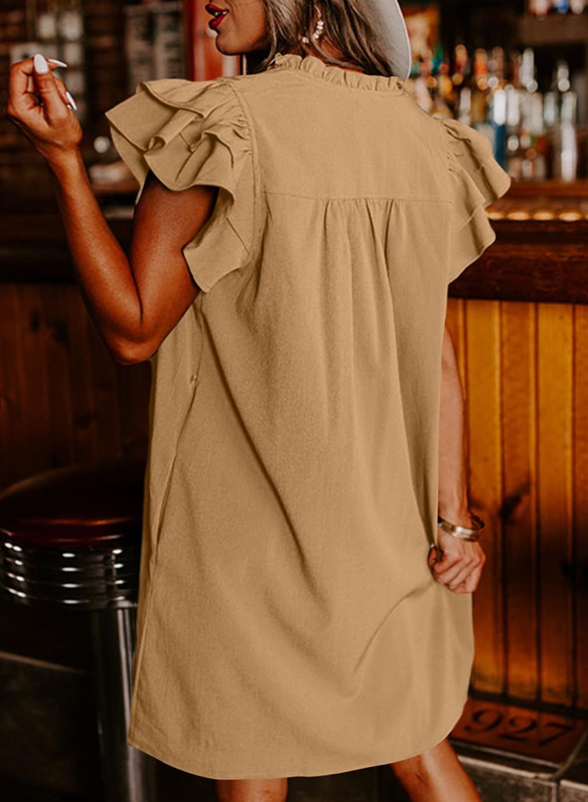 Summer Ruffle Sleeve V Neck Ruffle Cap Short Sleeve Mini Dress