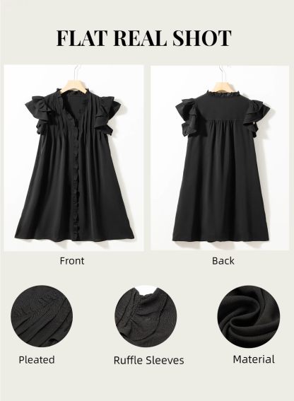 Summer Ruffle Sleeve V Neck Ruffle Cap Short Sleeve Mini Dress