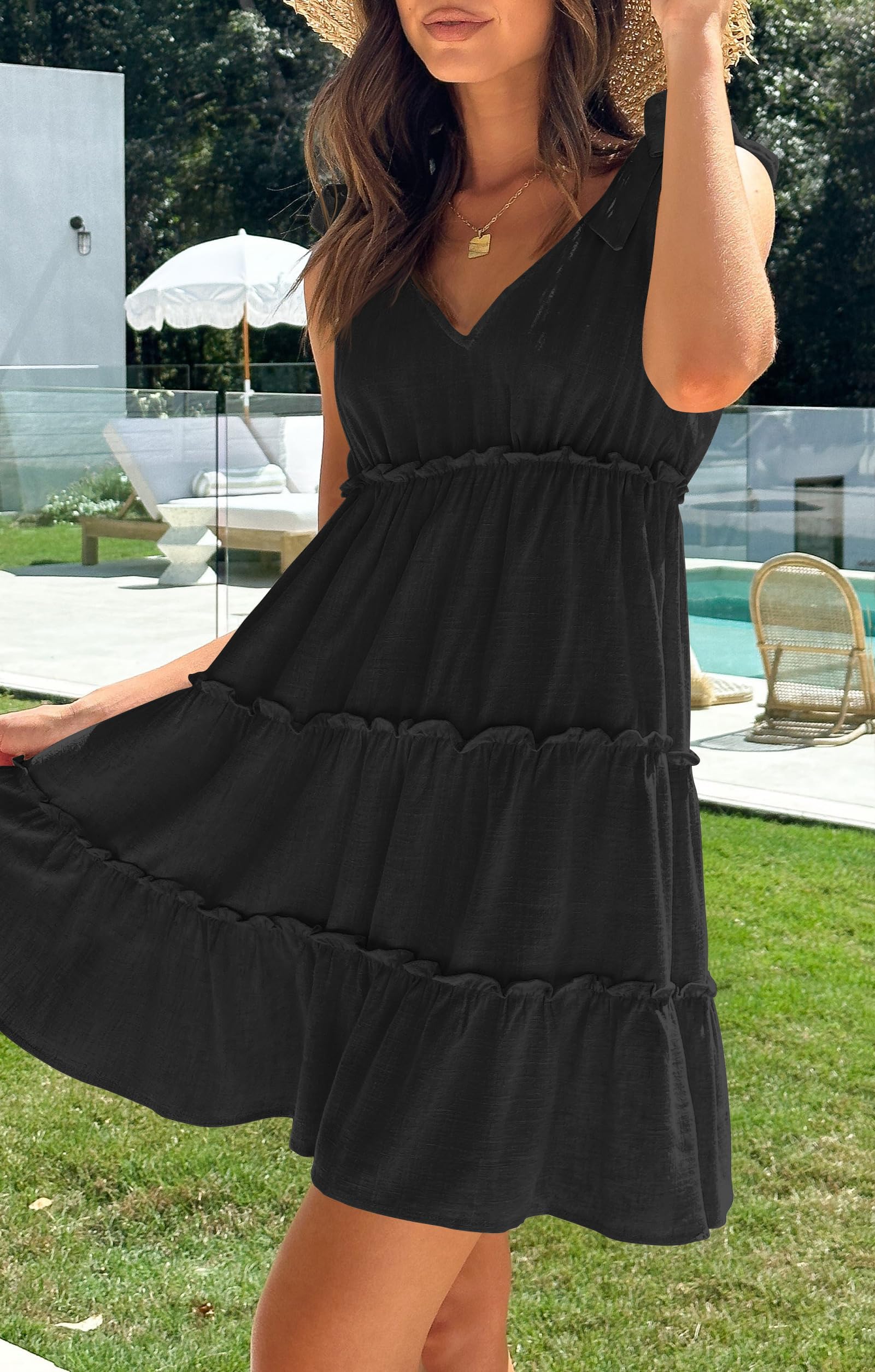 Summer Ruffle Sleeve V Neck Mini Dress