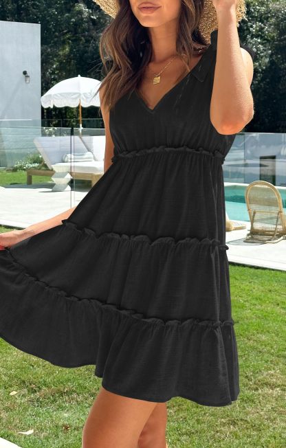 Summer Ruffle Sleeve V Neck Mini Dress
