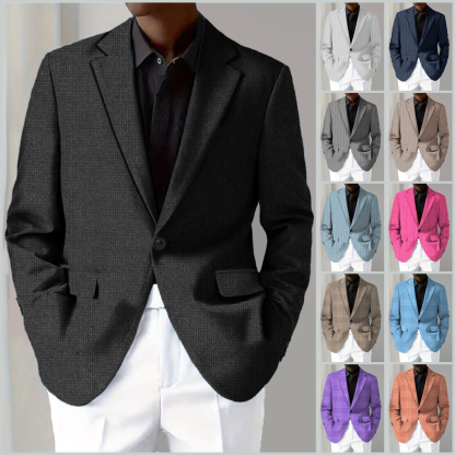 Men's Casual Solid Notch Lapel One Button Blazer