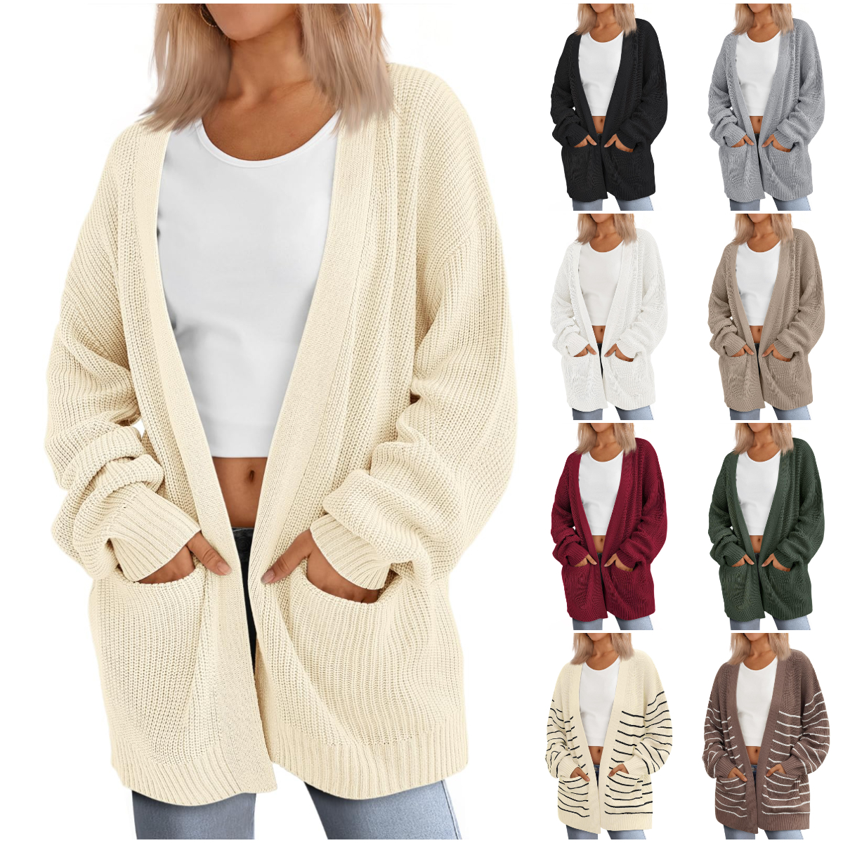 Women's Casual Oversized Pockets Knit Cardigan Sweater