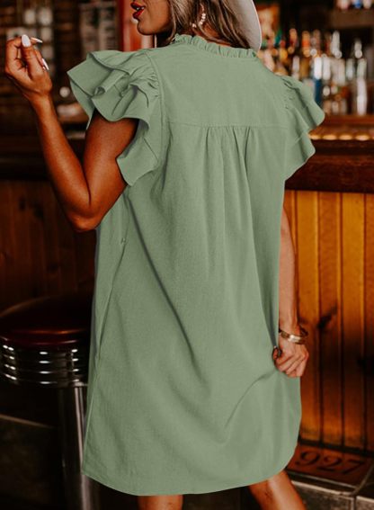 Summer Ruffle Sleeve V Neck Ruffle Cap Short Sleeve Mini Dress