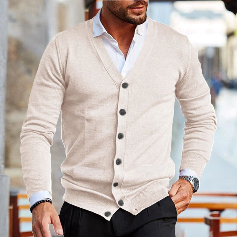 Men's Casual Solid V-Neck Knitted Cardigan