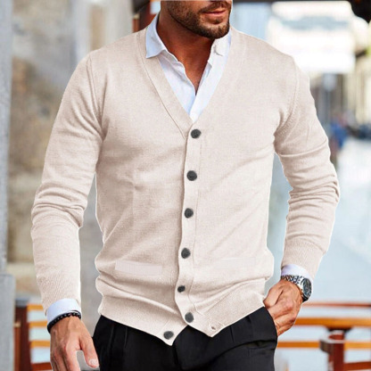 Men's Casual Solid V-Neck Knitted Cardigan
