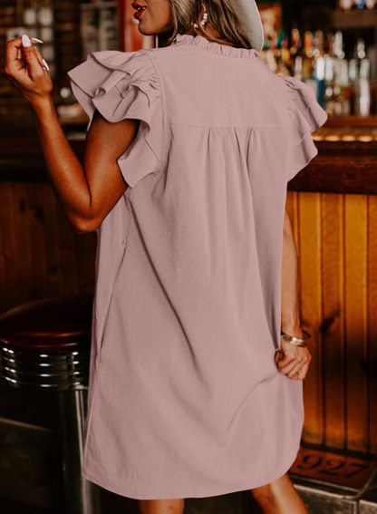 Summer Ruffle Sleeve V Neck Ruffle Cap Short Sleeve Mini Dress
