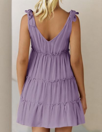 Summer Ruffle Sleeve V Neck Mini Dress