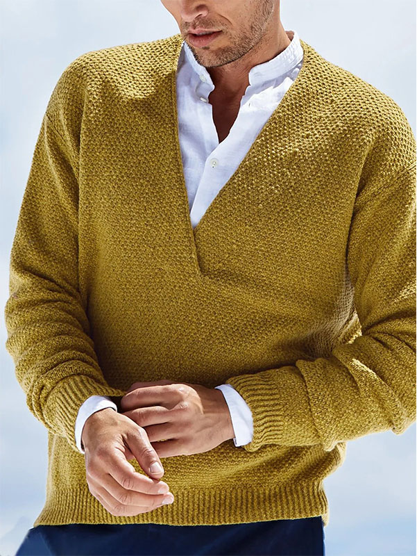 Men's Slim Fit Long Sleeve V-Neck Knit Pullover Sweater