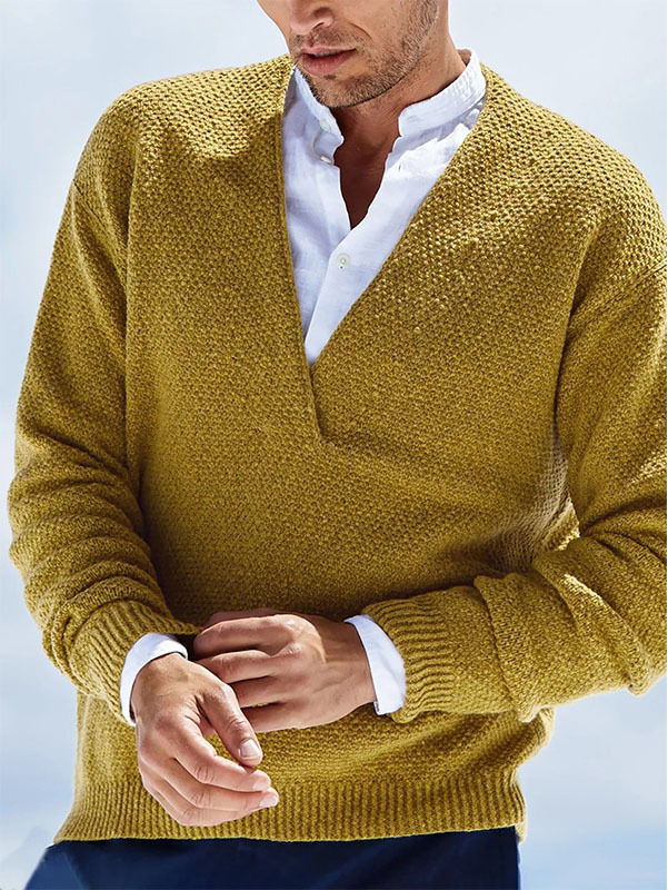 Men's Slim Fit Long Sleeve V-Neck Knit Pullover Sweater