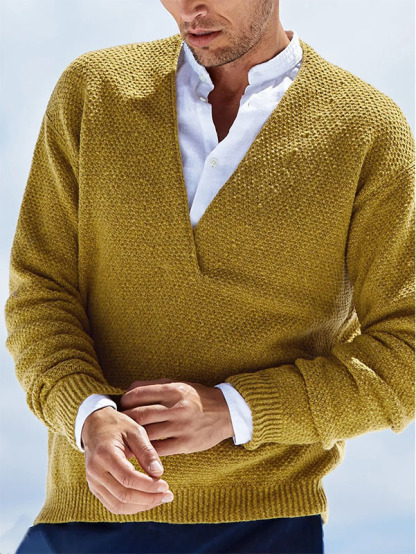 Men's Slim Fit Long Sleeve V-Neck Knit Pullover Sweater