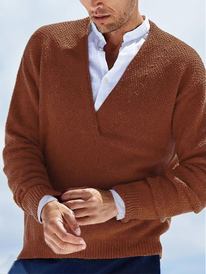 Men's Slim Fit Long Sleeve V-Neck Knit Pullover Sweater