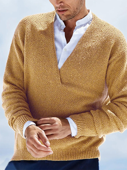 Men's Slim Fit Long Sleeve V-Neck Knit Pullover Sweater