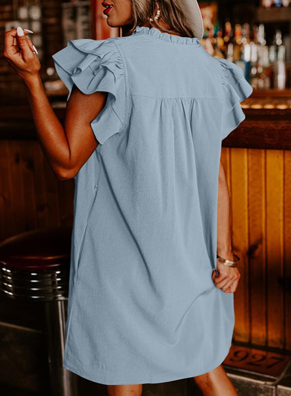 Summer Ruffle Sleeve V Neck Ruffle Cap Short Sleeve Mini Dress