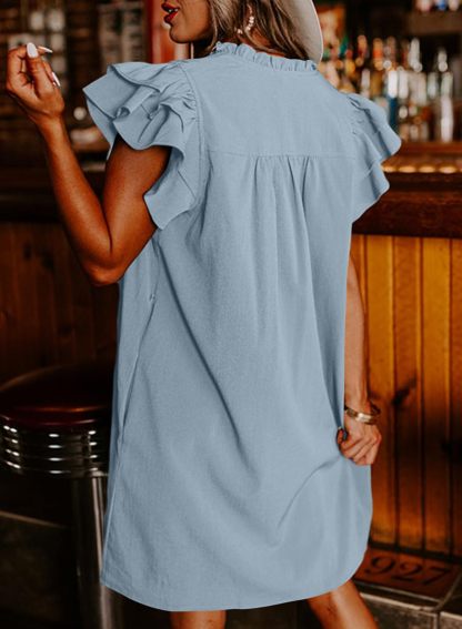 Summer Ruffle Sleeve V Neck Ruffle Cap Short Sleeve Mini Dress