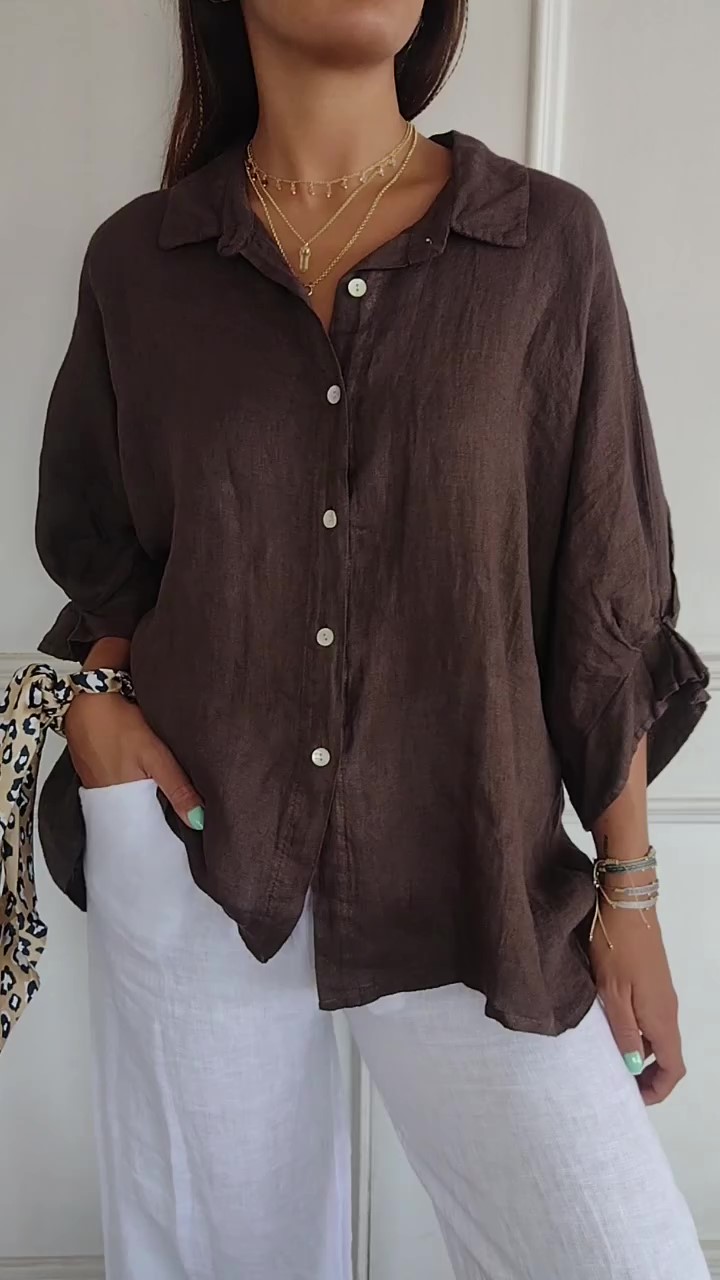 2024 Women's Cotton & Linen Lapel Shirt Bow on the Back
