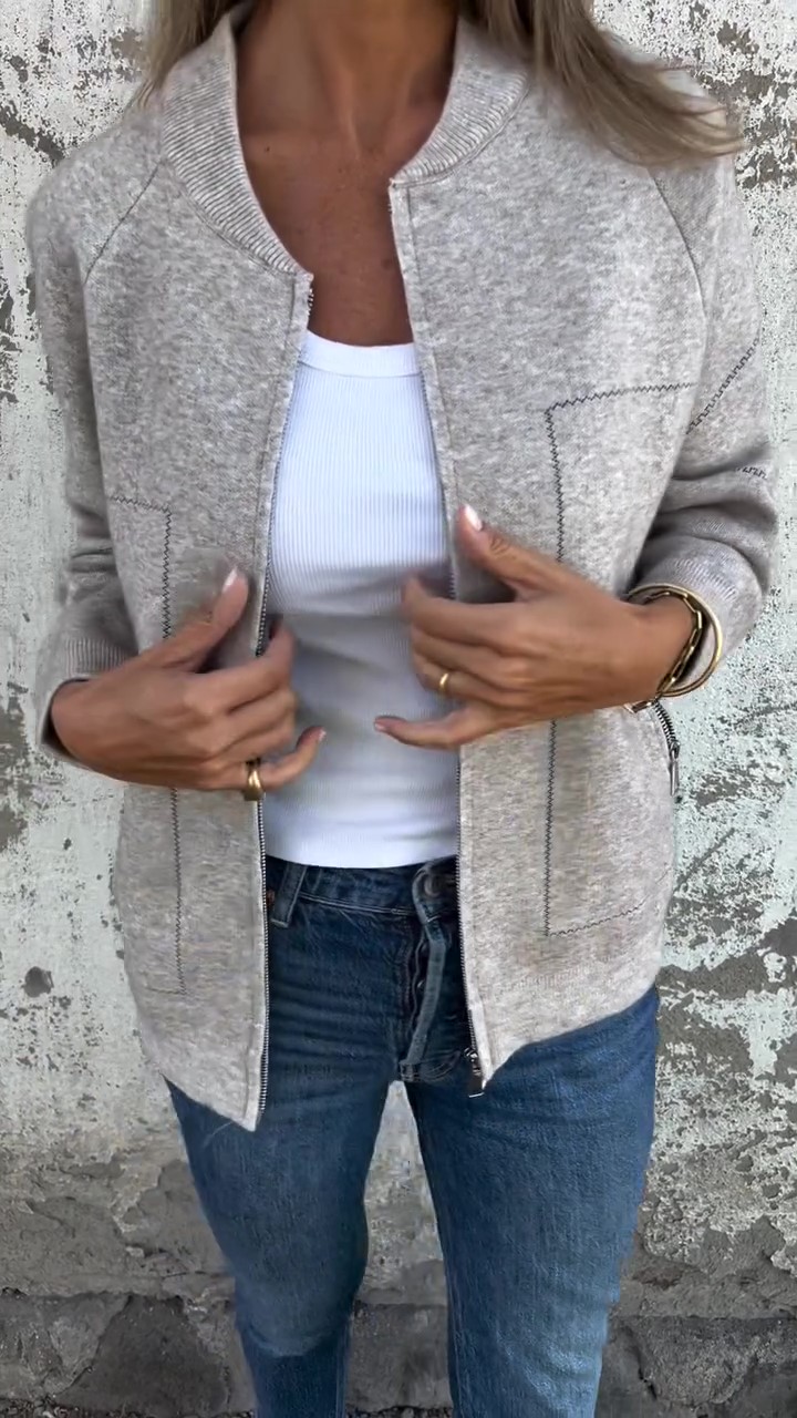 Women's Casual Cotton Solid Zipper Jacket