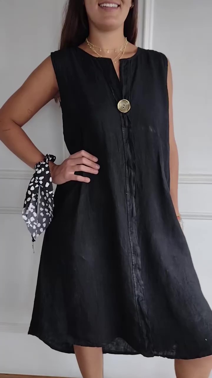 V-neck Sleeveless Cotton and Linen Dress