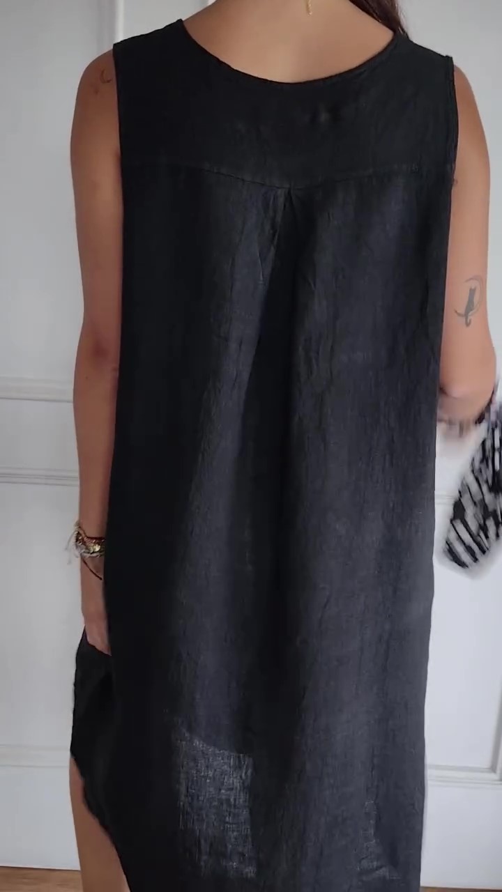 V-neck Sleeveless Cotton and Linen Dress