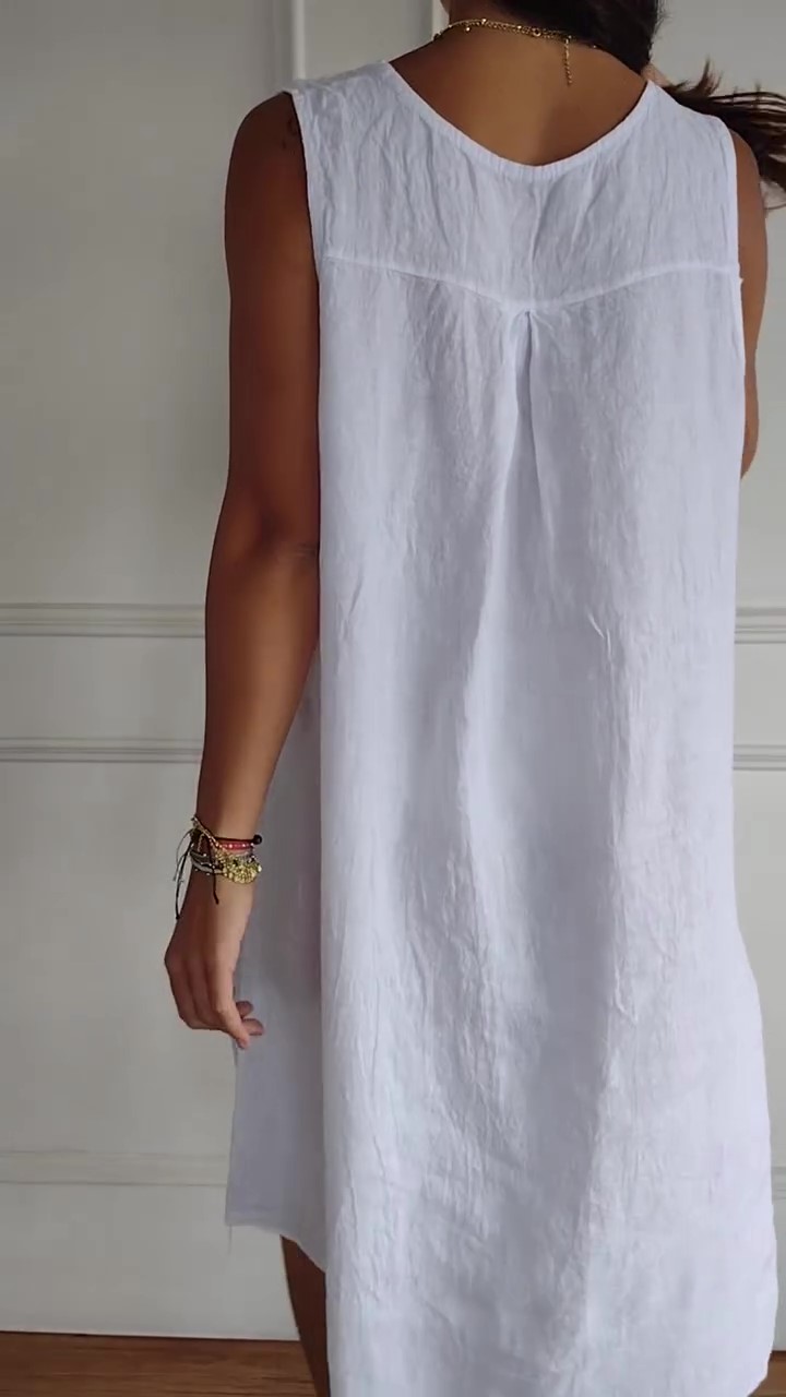 V-neck Sleeveless Cotton and Linen Dress