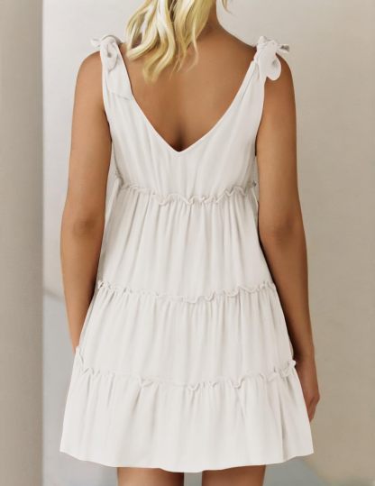 Summer Ruffle Sleeve V Neck Mini Dress