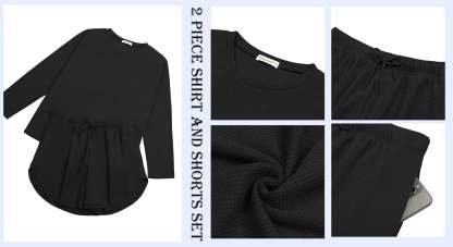 Waffle Knit Lounge Sets Long Sleeve Top and Shorts Outfits Loungewear with Pockets