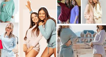 Waffle Knit Lounge Sets Long Sleeve Top and Shorts Outfits Loungewear with Pockets