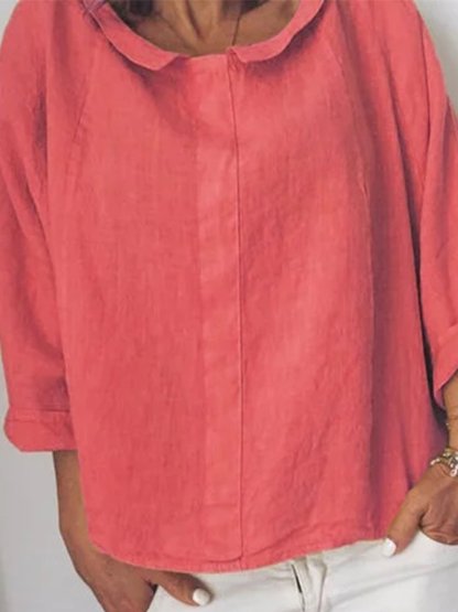Plus Size Solid Casual Long Sleeve Blouse