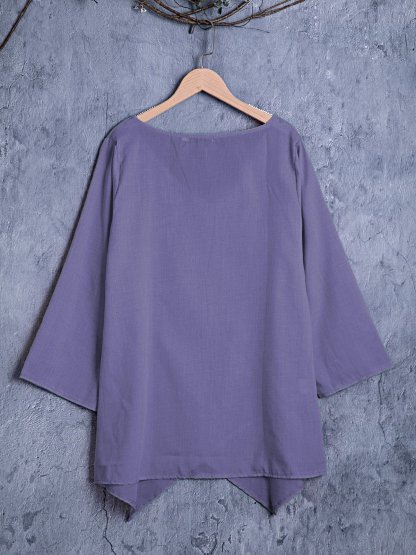 Paneled V Neck Solid 3/4 Sleeve Shirts & Tops