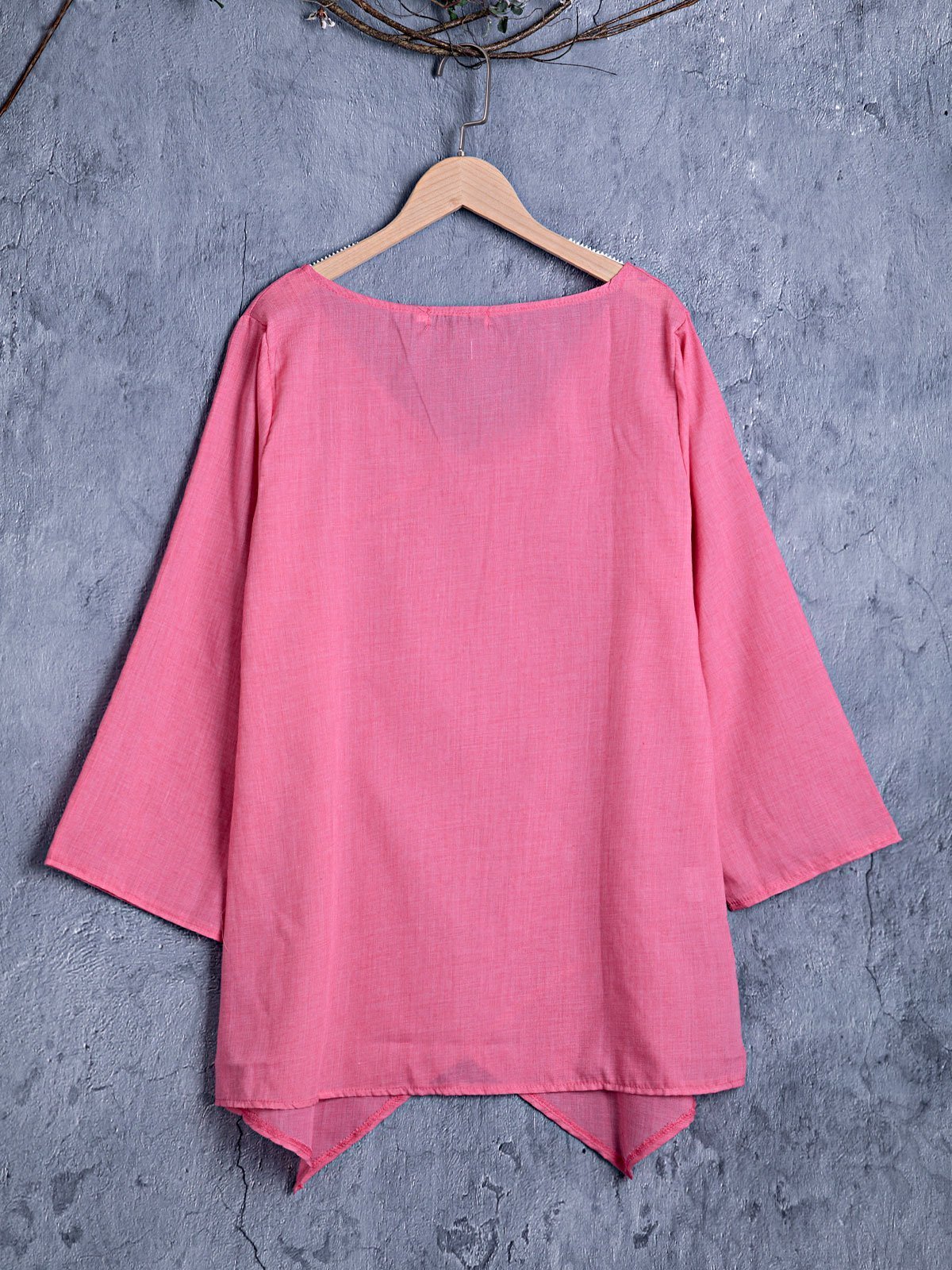 Paneled V Neck Solid 3/4 Sleeve Shirts & Tops