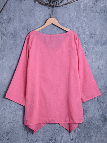 Paneled V Neck Solid 3/4 Sleeve Shirts & Tops