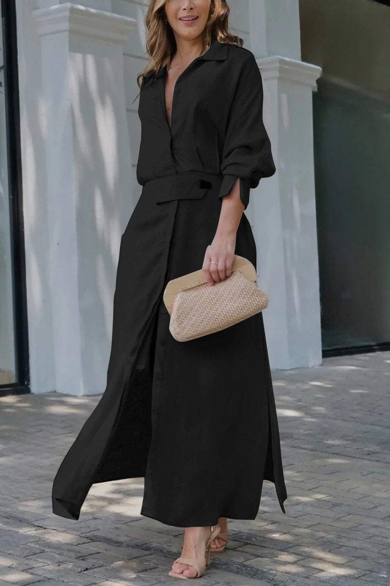 Women Cotton and linen solid color maxi dress